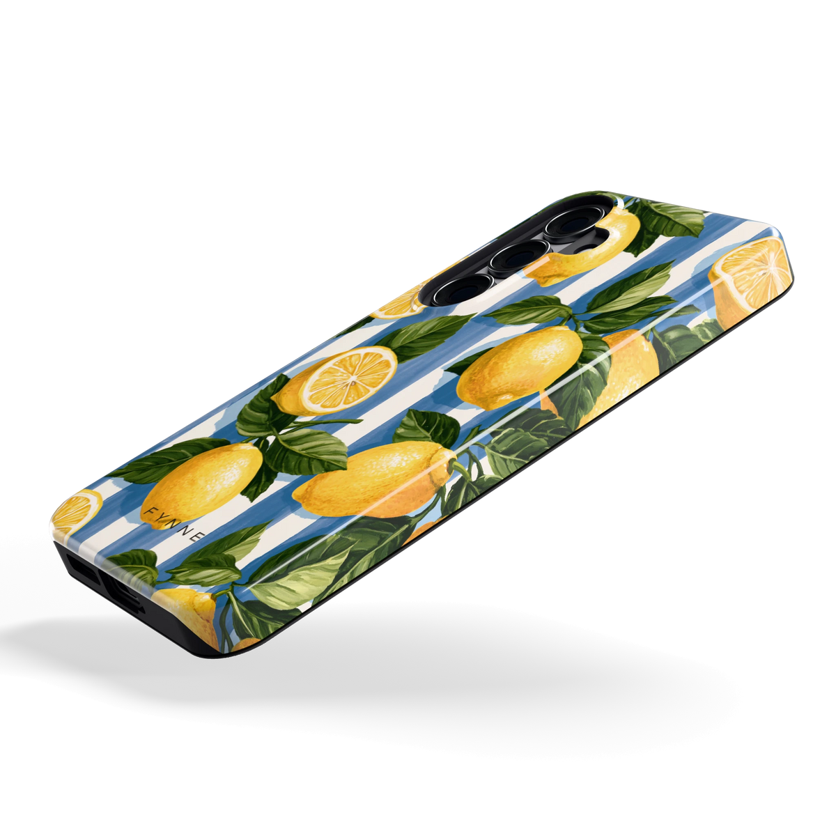 Citroenen op Strepen hoesje voor Galaxy S25, schuin