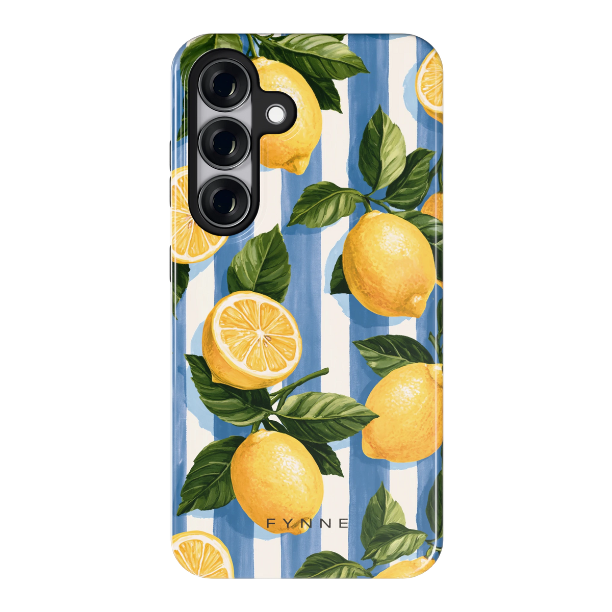 Citroenen op Strepen hoesje voor Galaxy S25, achterkant