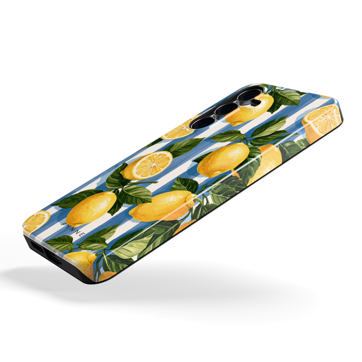 Citroenen op Strepen hoesje voor Galaxy S25 FE, schuin