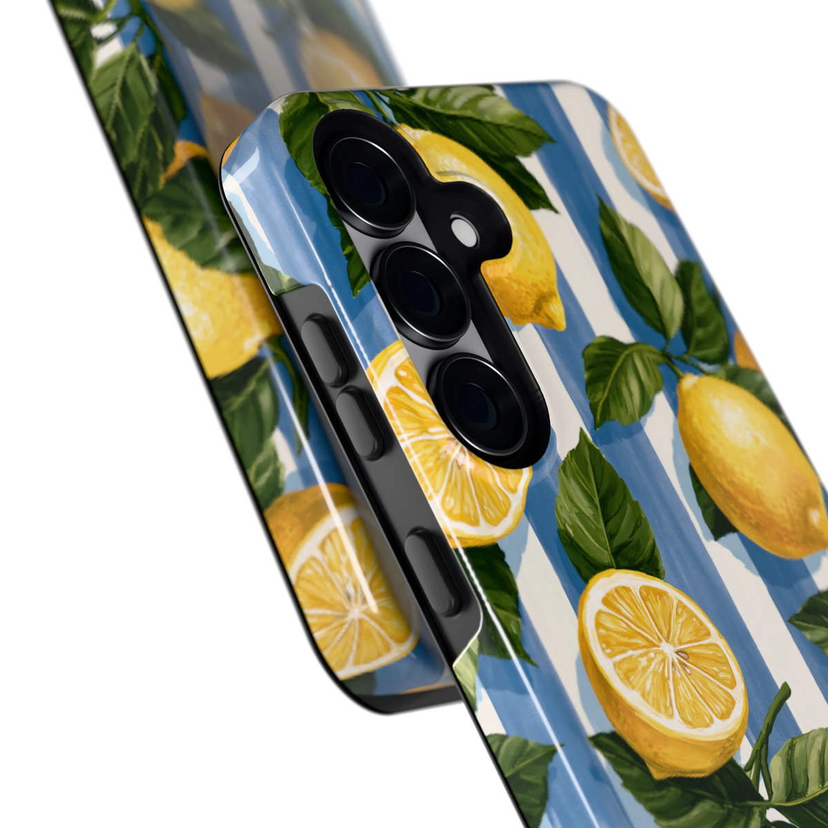 Citroenen op Strepen hoesje voor Galaxy S25, close-up