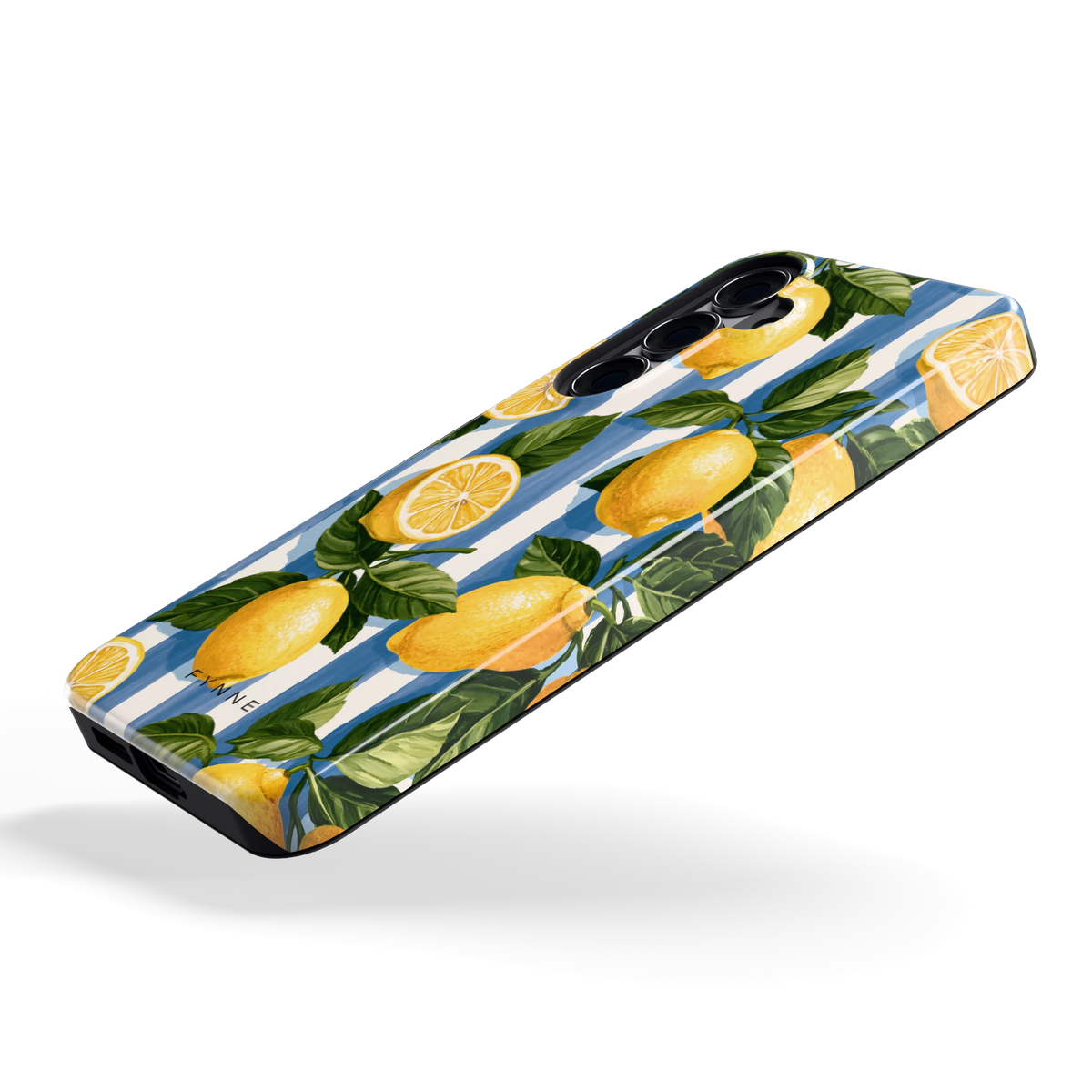 Citroenen op Strepen hoesje voor Galaxy S25+, schuin