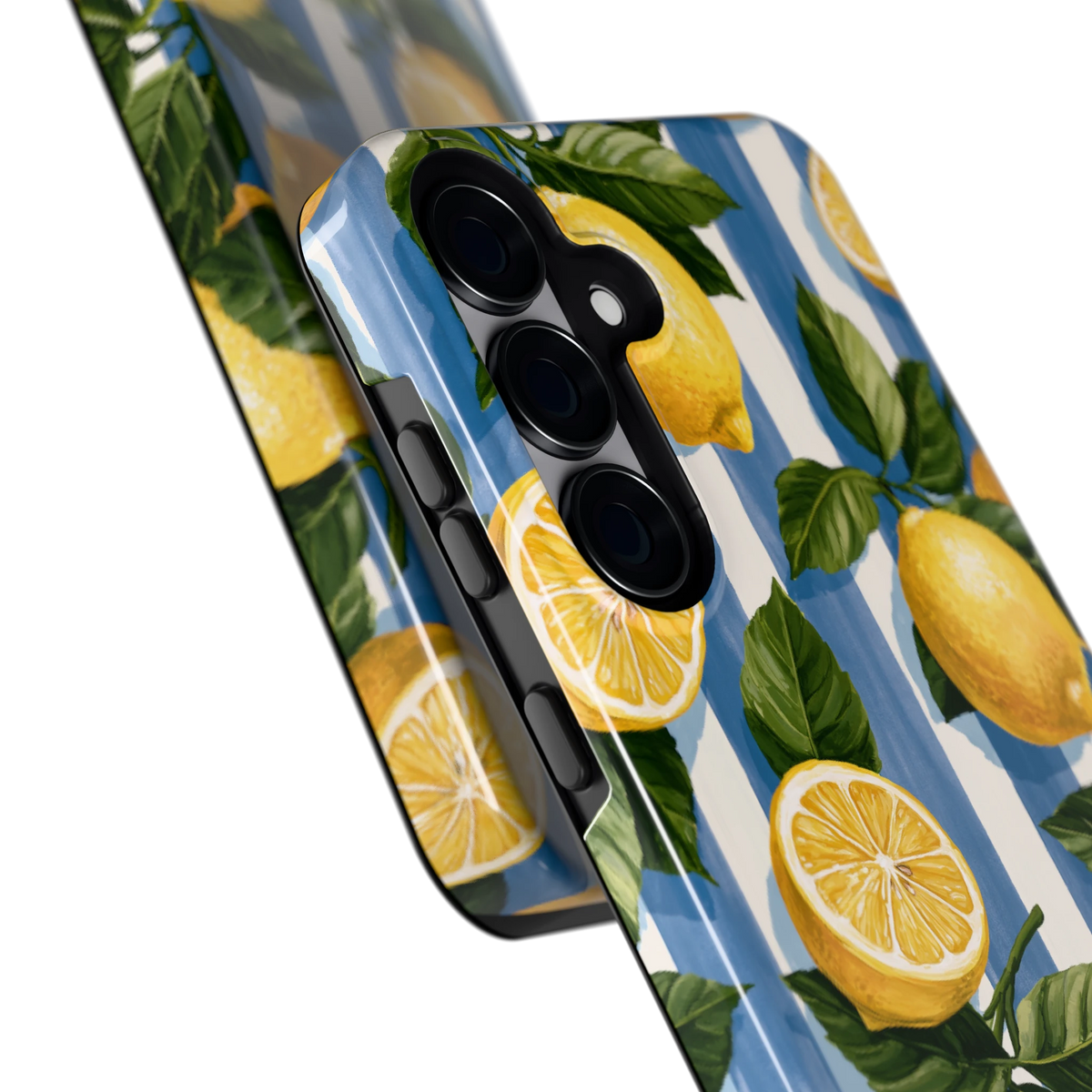 Citroenen op Strepen hoesje voor Galaxy S25+, close-up