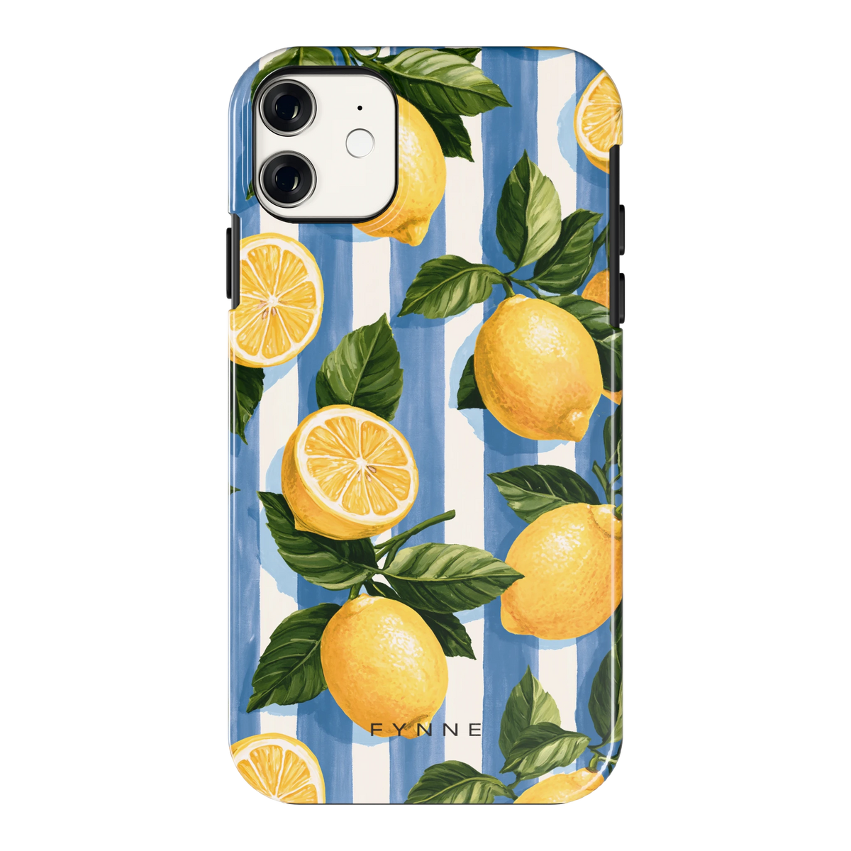 Citroenen op Strepen hoesje voor iPhone 11, achterkant