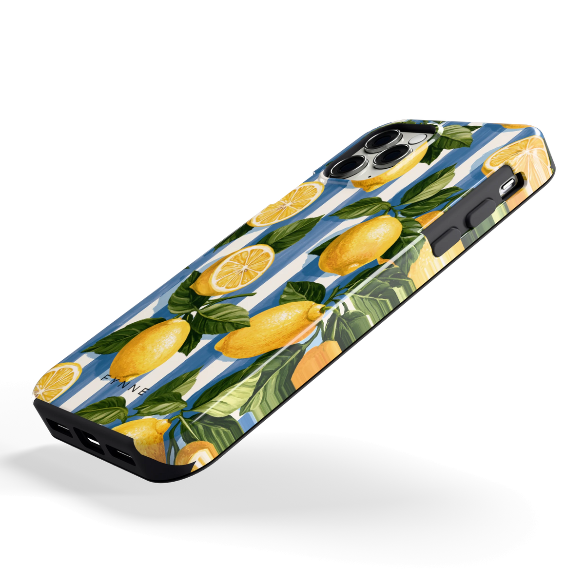 Citroenen op Strepen hoesje voor iPhone 11 Pro, schuin