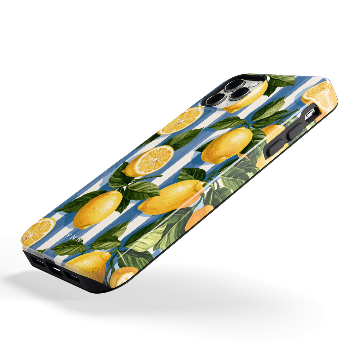 Citroenen op Strepen hoesje voor iPhone 11 Pro Max, schuin