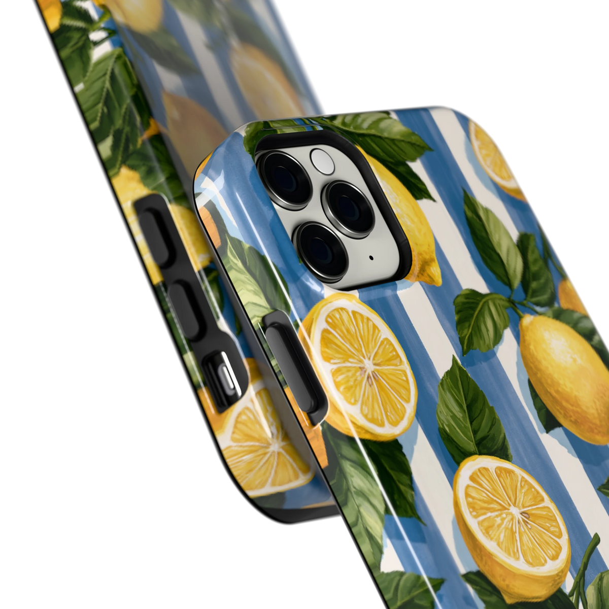 Citroenen op Strepen hoesje voor iPhone 11 Pro Max, close-up