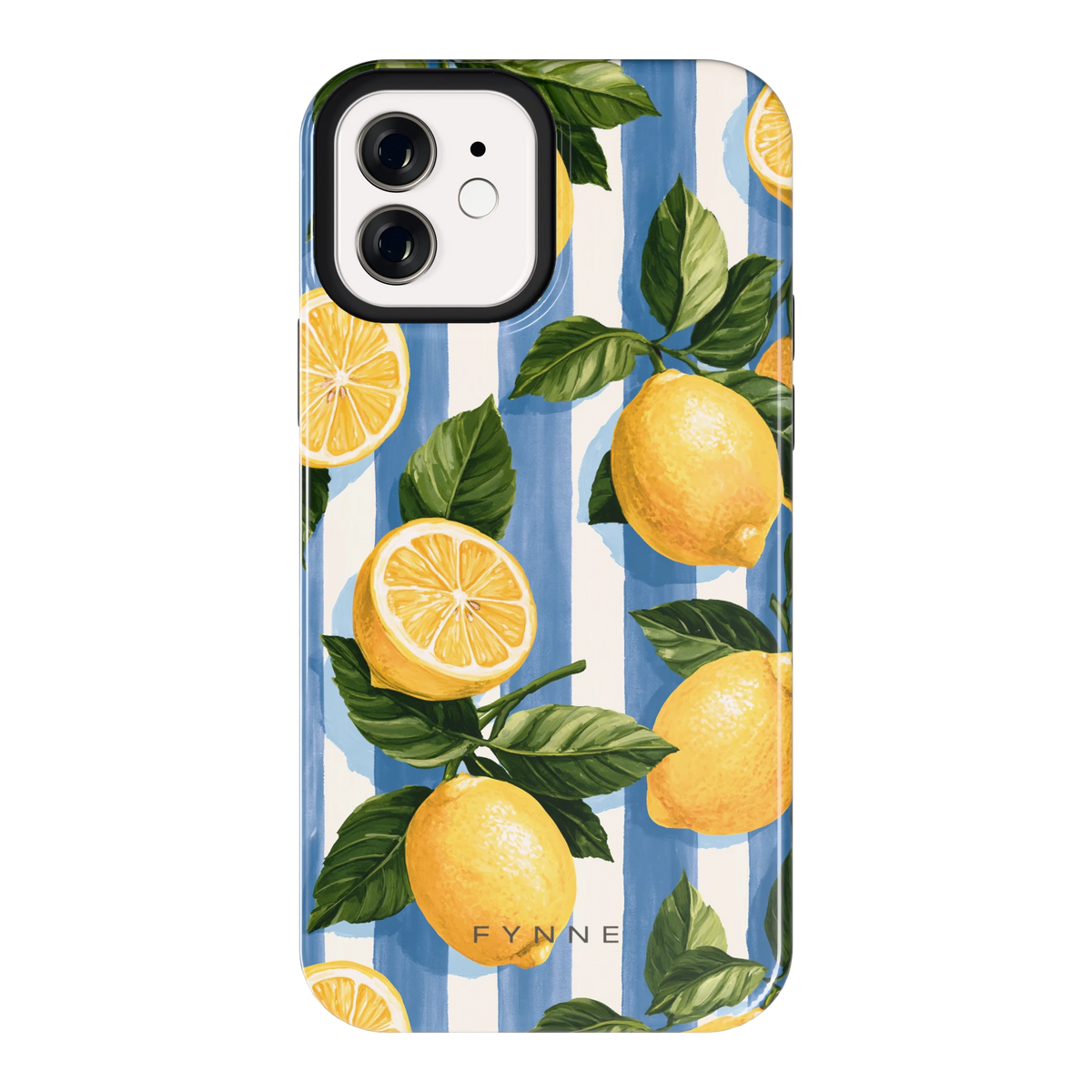 Citroenen op Strepen hoesje voor iPhone 12, achterkant