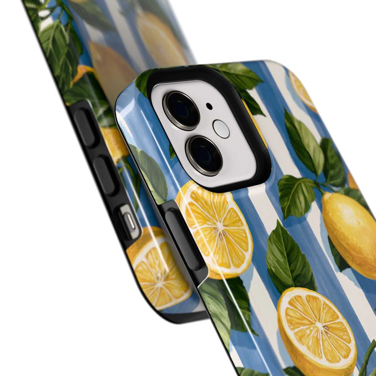 Citroenen op Strepen hoesje voor iPhone 12, close-up