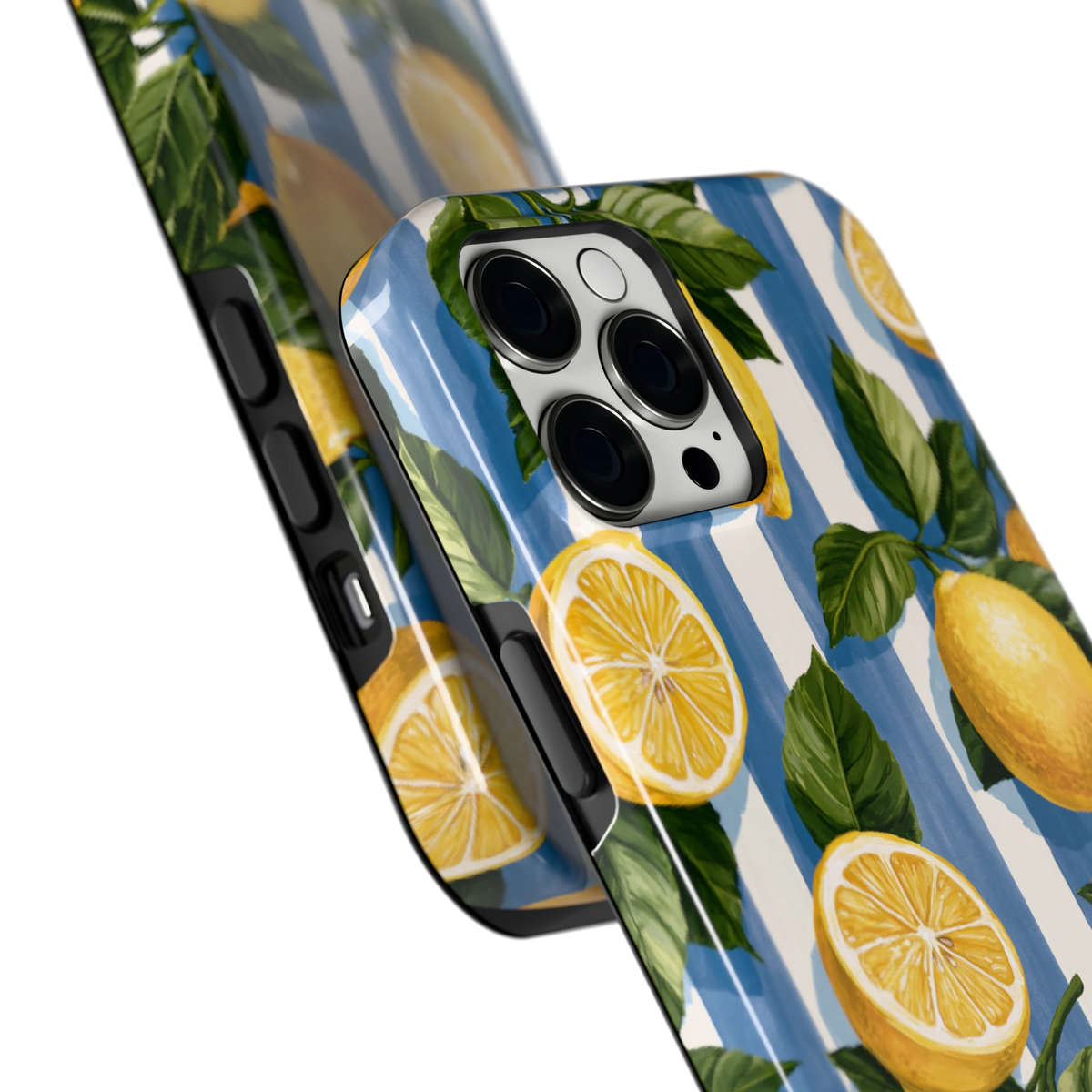 Citroenen op Strepen hoesje voor iPhone 12 Pro Max, close-up