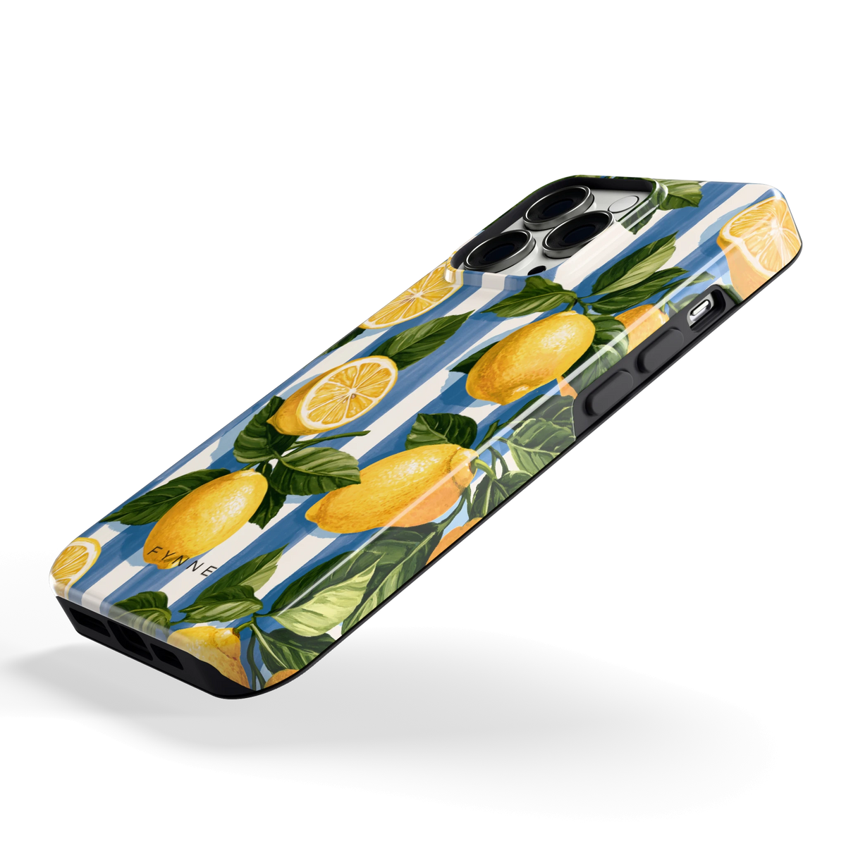 Citroenen op Strepen hoesje voor iPhone 13 Pro, schuin