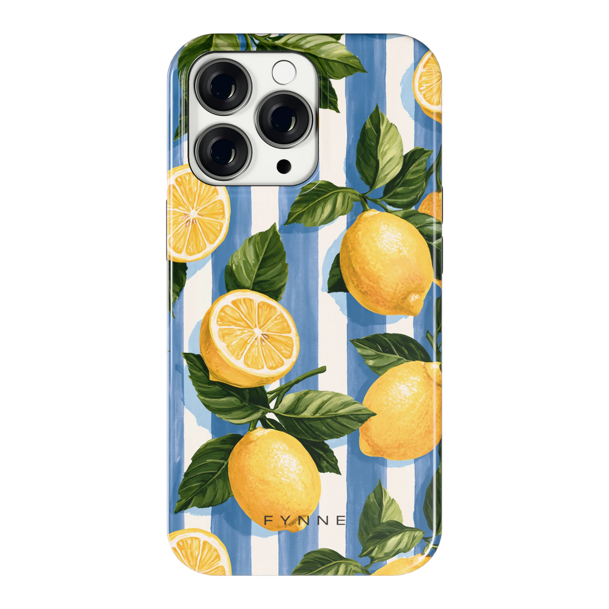 Citroenen op Strepen hoesje voor iPhone 13 Pro, achterkant