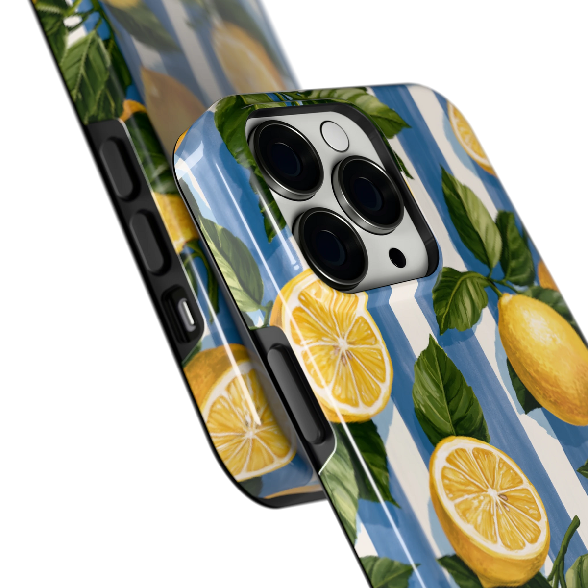 Citroenen op Strepen hoesje voor iPhone 13 Pro, close-up