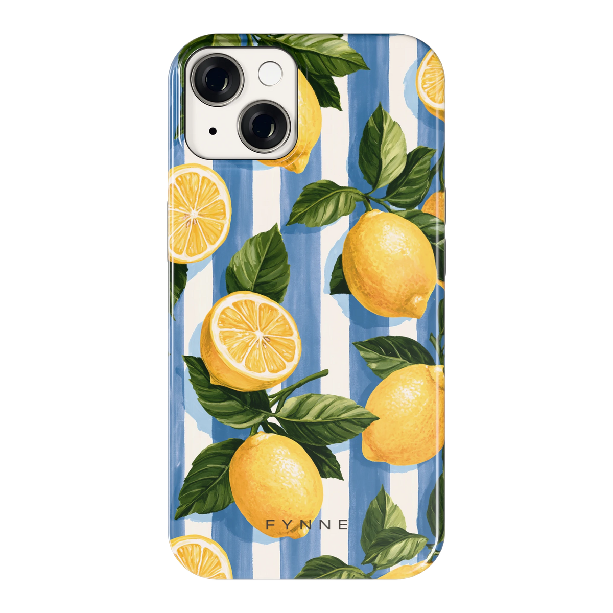 Citroenen op Strepen hoesje voor iPhone 14, achterkant