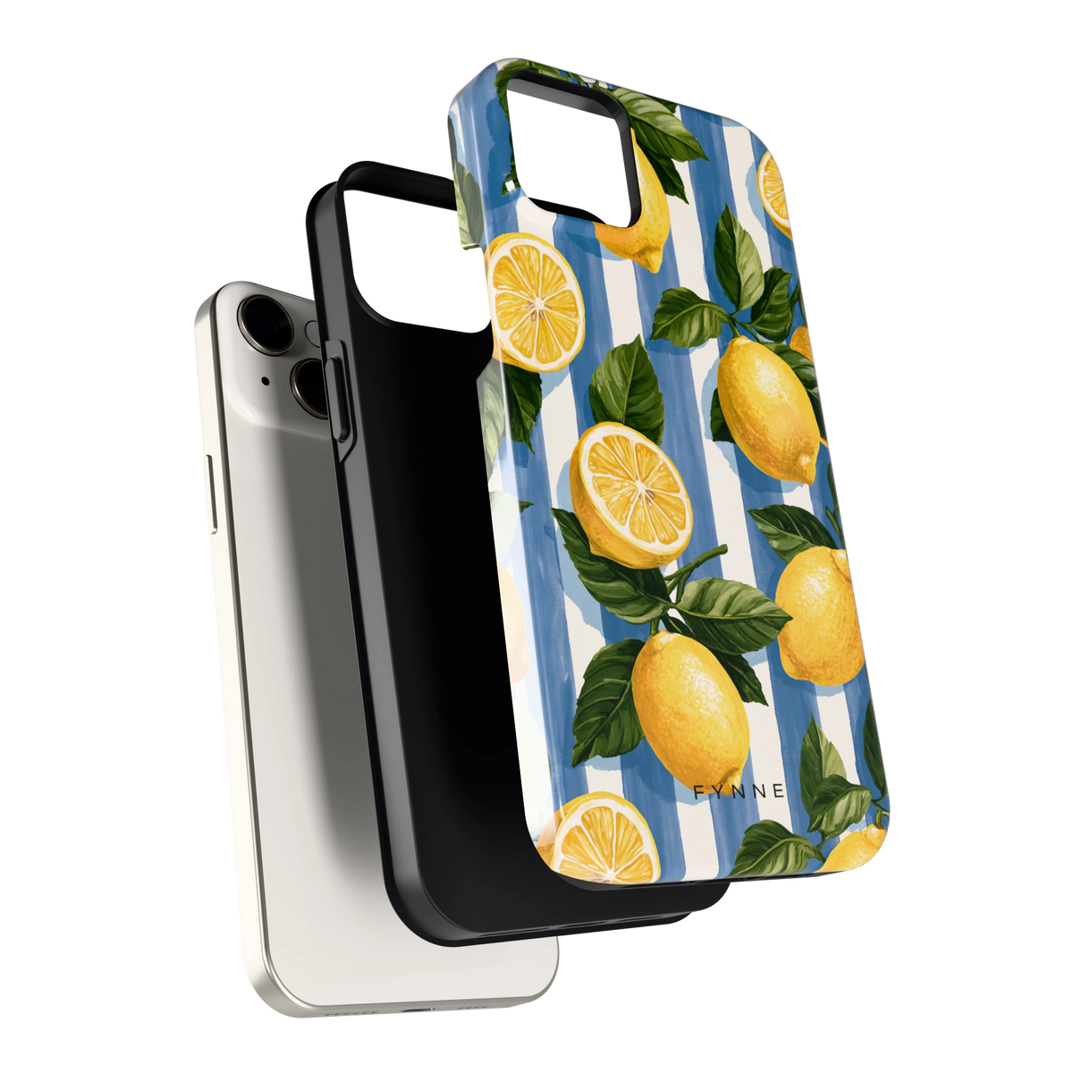 Citroenen op Strepen hoesje voor iPhone 14 Plus, los van de telefoon