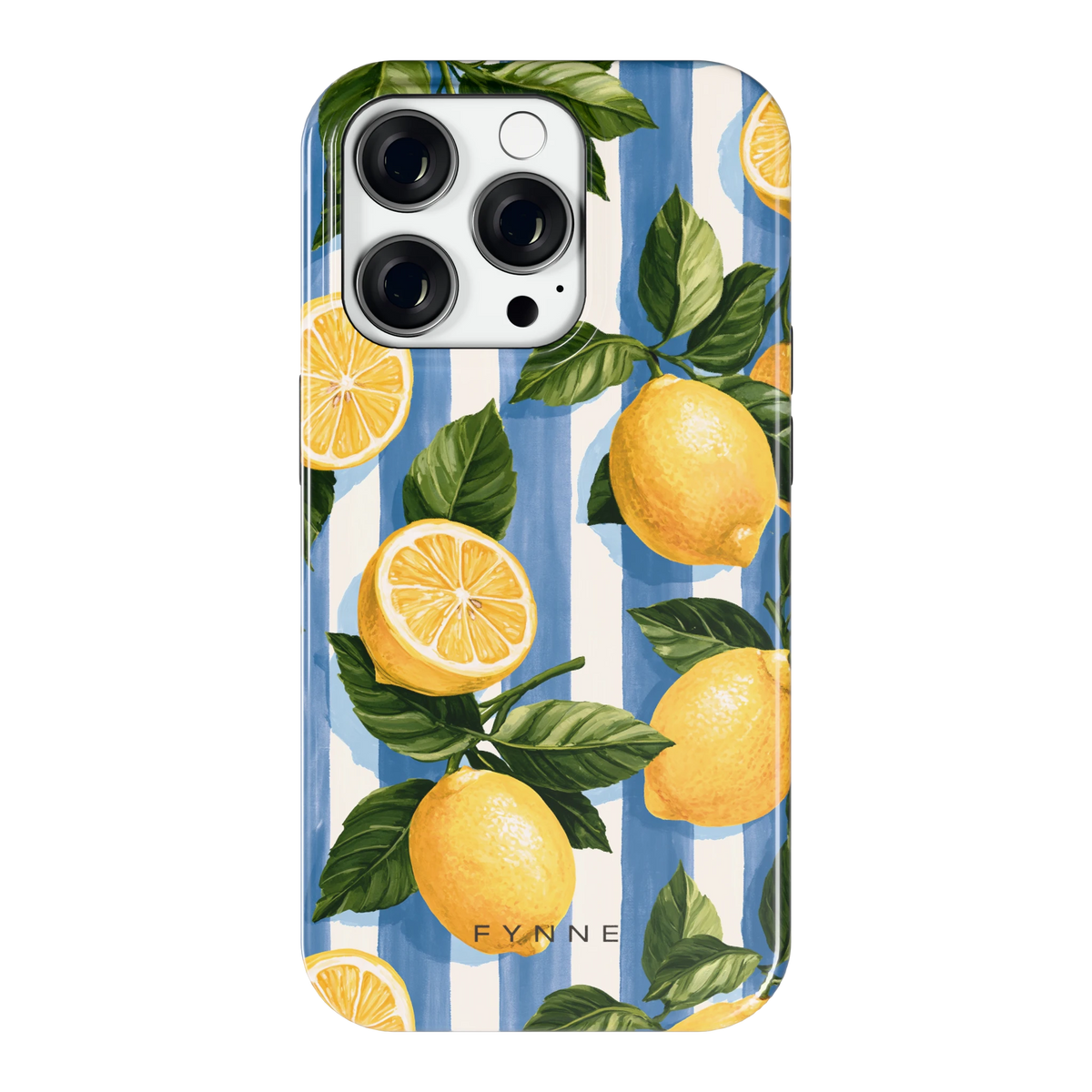 Citroenen op Strepen hoesje voor iPhone 14 Pro, achterkant
