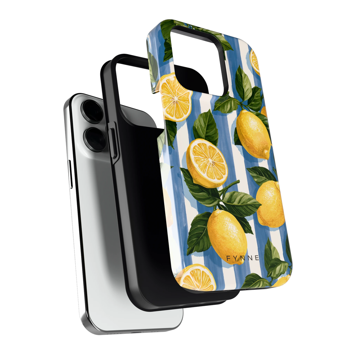 Citroenen op Strepen hoesje voor iPhone 14 Pro, los van de telefoon