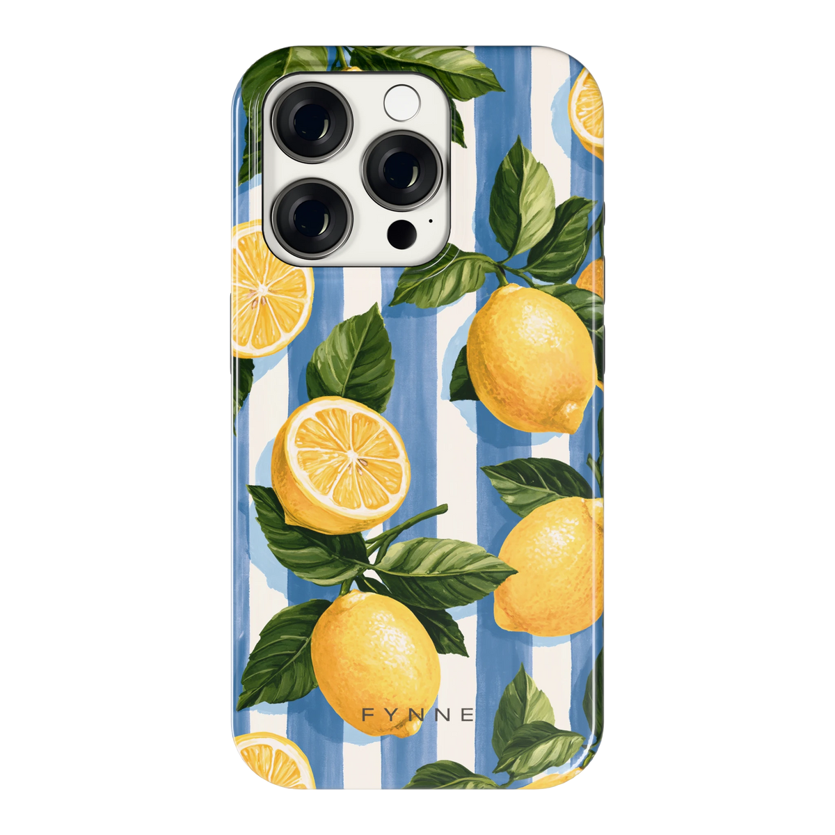 Citroenen op Strepen hoesje voor iPhone 15 Pro, achterkant