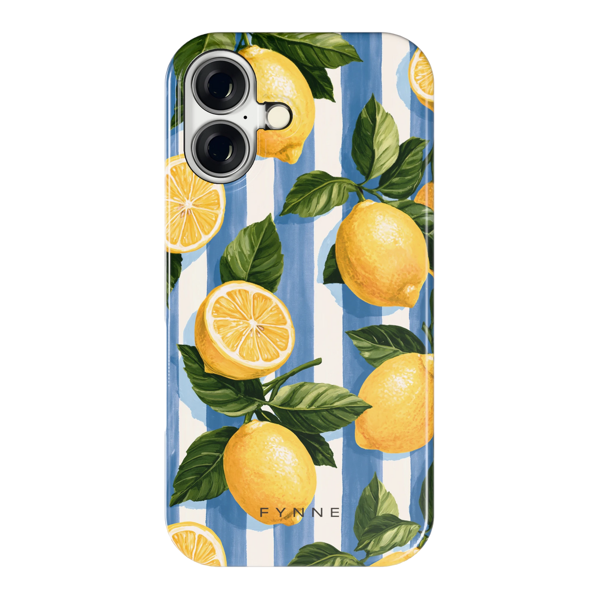 Citroenen op Strepen hoesje voor iPhone 16, achterkant