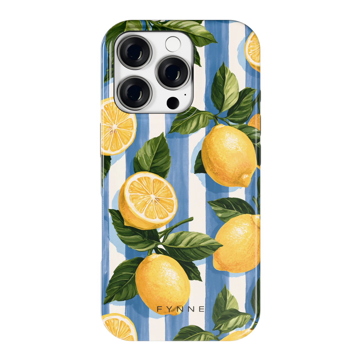 Citroenen op Strepen hoesje voor iPhone 16 Pro, achterkant