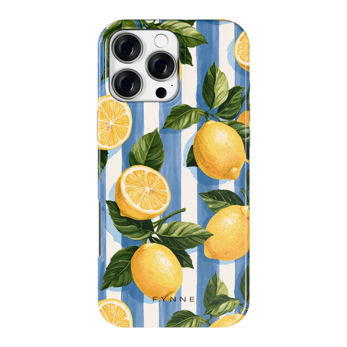 Citroenen op Strepen hoesje voor iPhone 16 Pro Max, achterkant