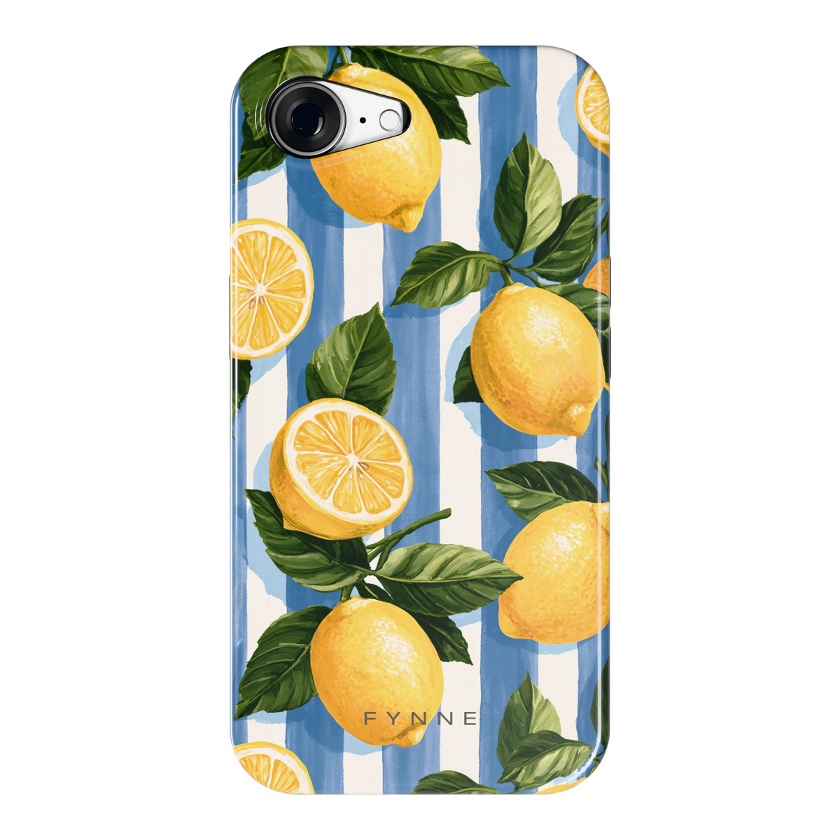 Citroenen op Strepen hoesje voor iPhone 16e, achterkant