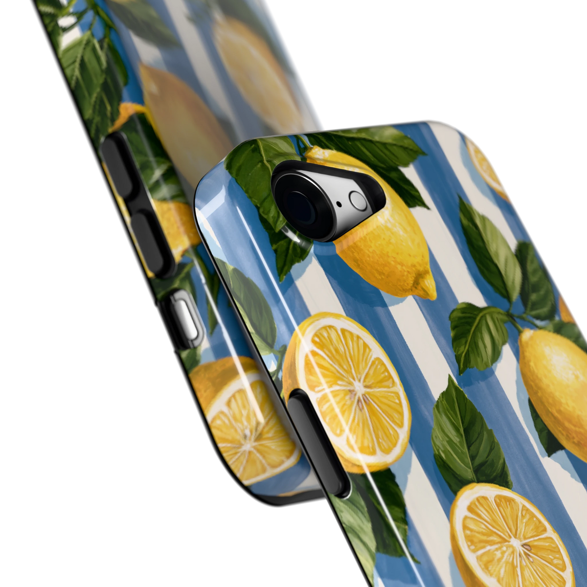Citroenen op Strepen hoesje voor iPhone 16e, close-up
