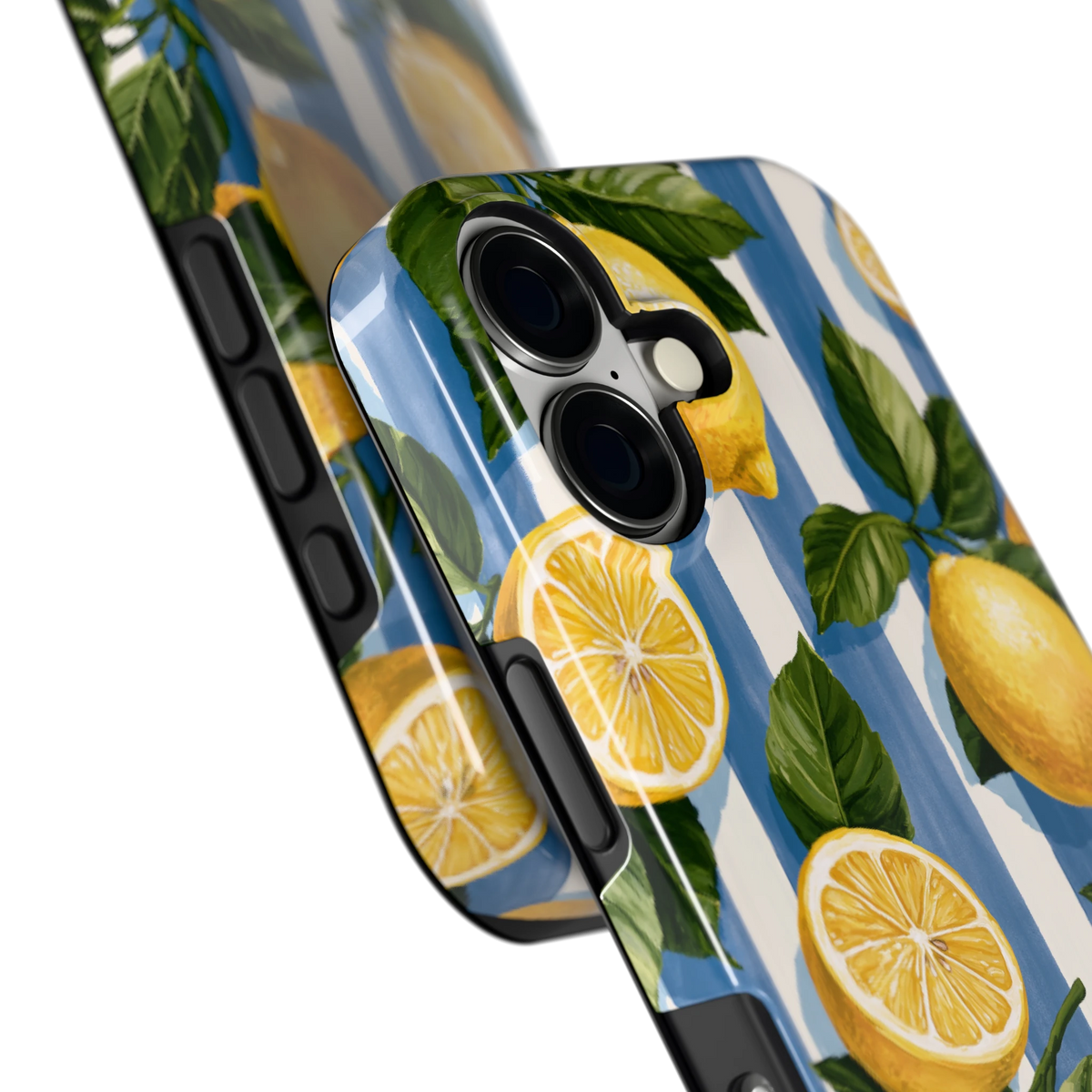 Citroenen op Strepen hoesje voor iPhone 17, close-up