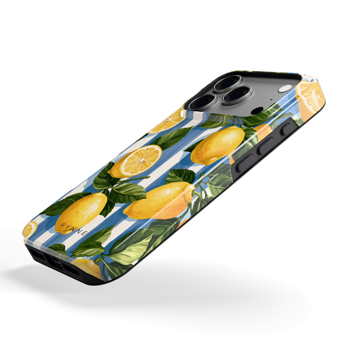 Citroenen op Strepen hoesje voor iPhone 17 Pro, schuin