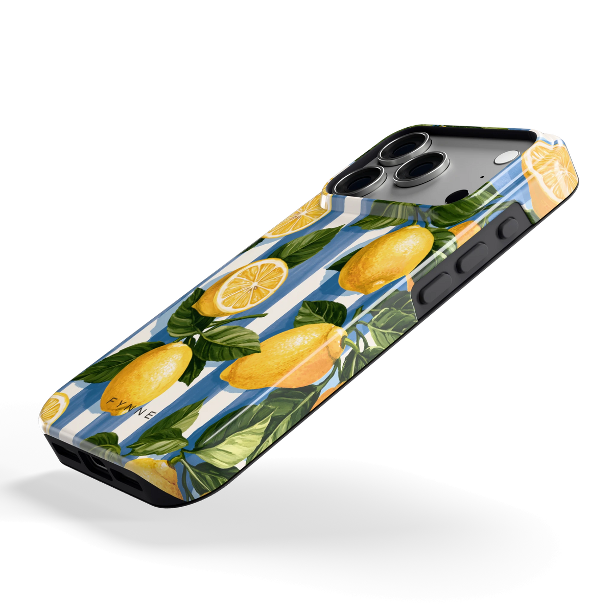 Citroenen op Strepen hoesje voor iPhone 18 Pro, schuin