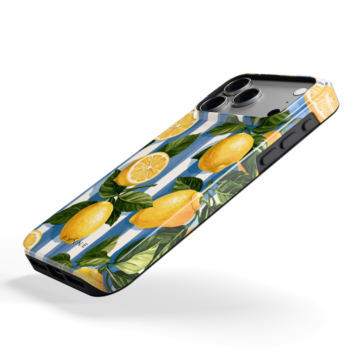 Citroenen op Strepen hoesje voor iPhone 18 Pro Max, schuin