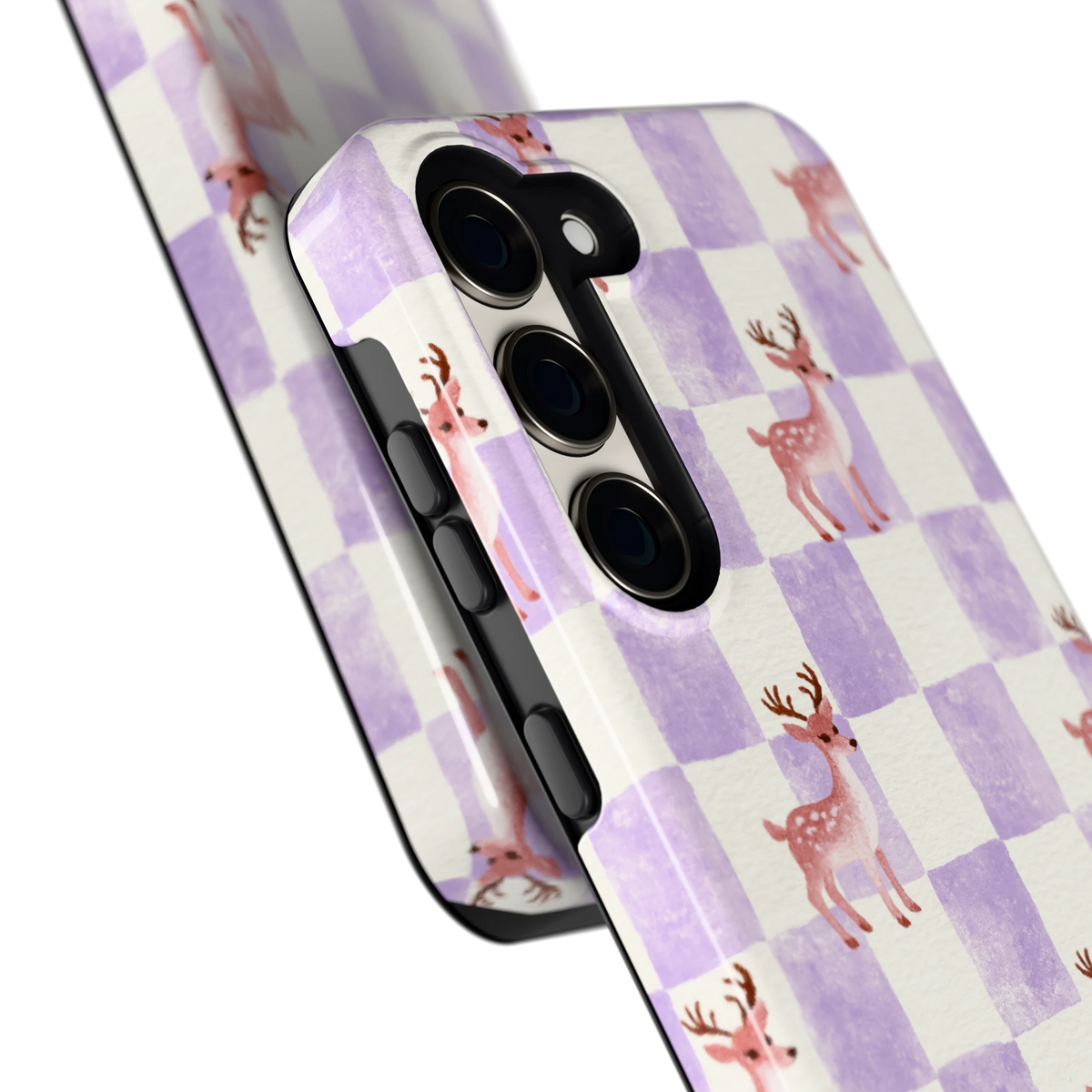 Lila Geruit Hert hoesje voor Galaxy S23, close-up