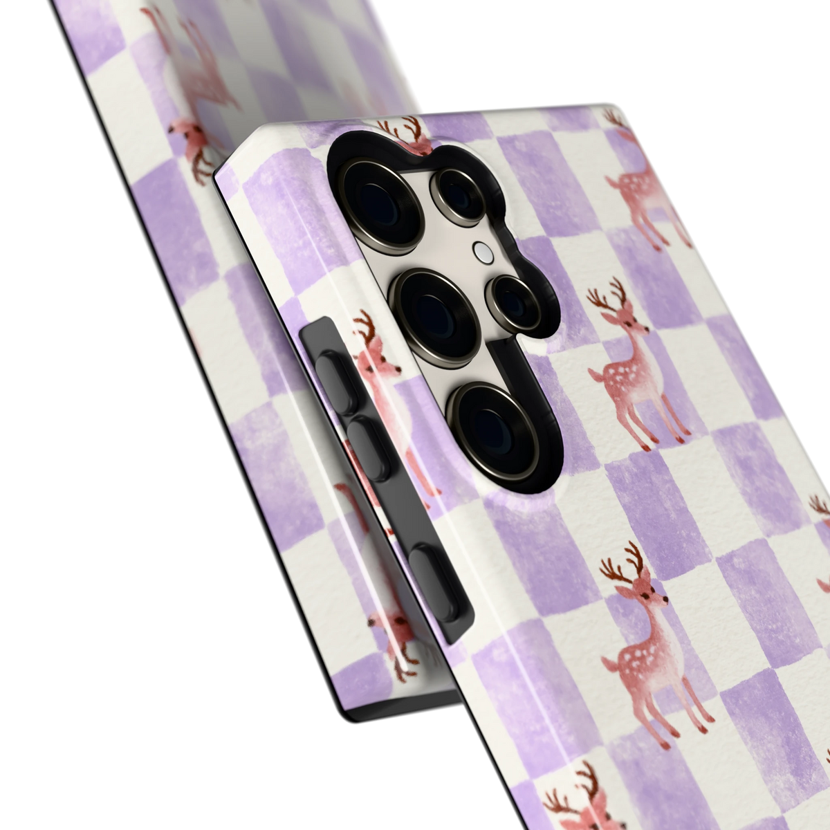 Lila Geruit Hert hoesje voor Galaxy S23 Ultra, close-up