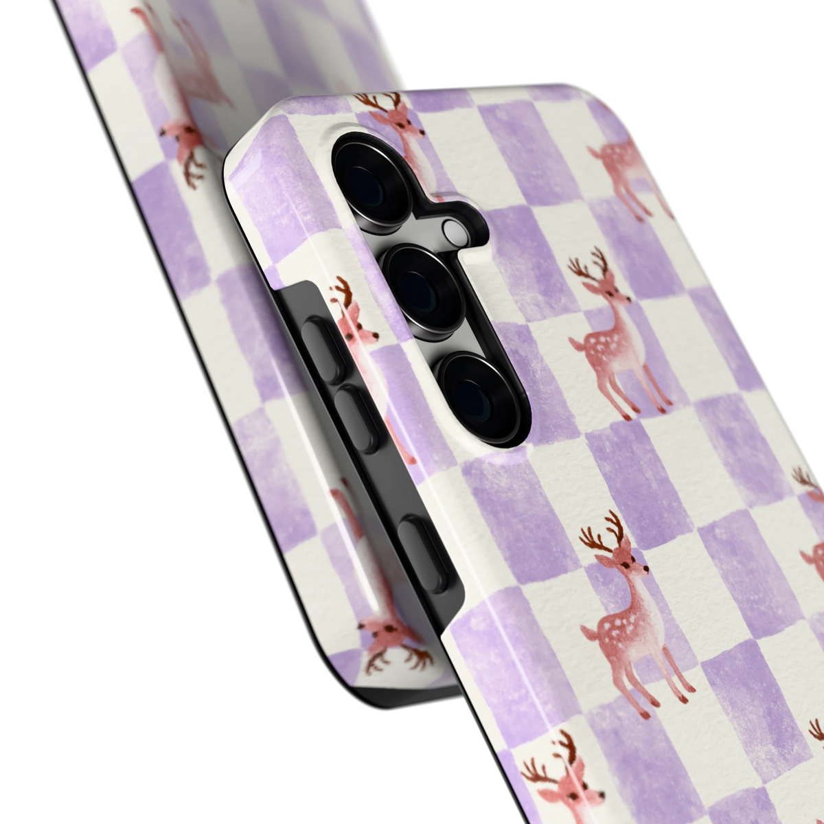 Lila Geruit Hert hoesje voor Galaxy S24 FE, close-up