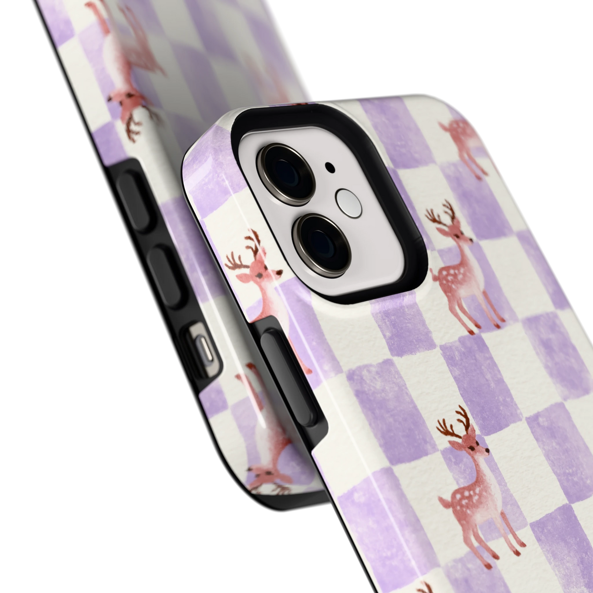 Lila Geruit Hert hoesje voor iPhone 12, close-up