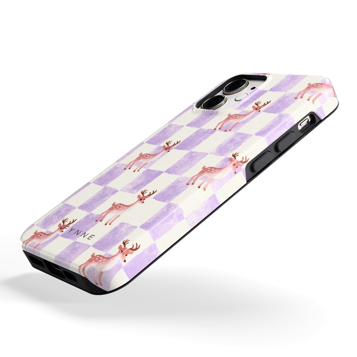Lila Geruit Hert hoesje voor iPhone 12 mini, schuin