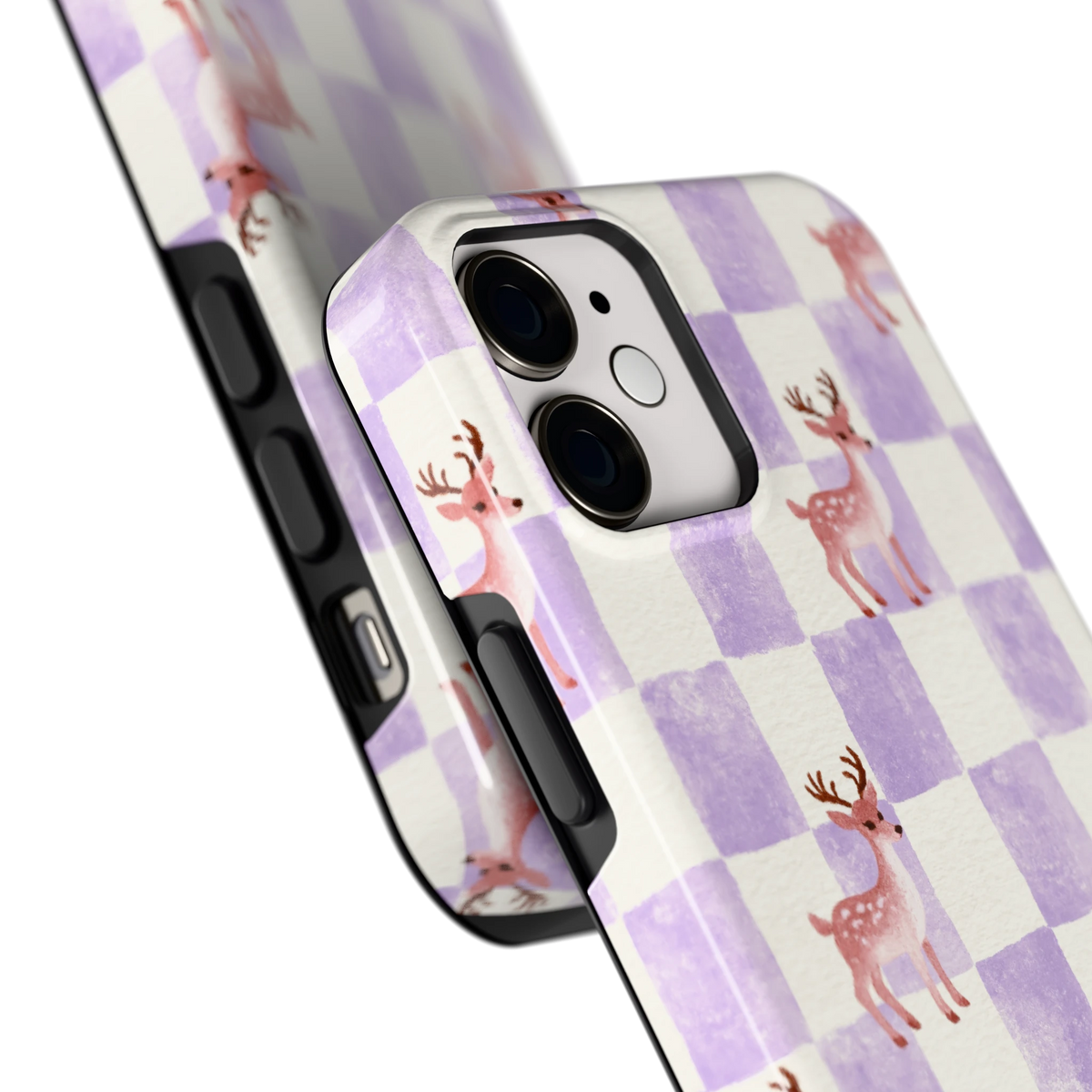 Lila Geruit Hert hoesje voor iPhone 12 mini, close-up