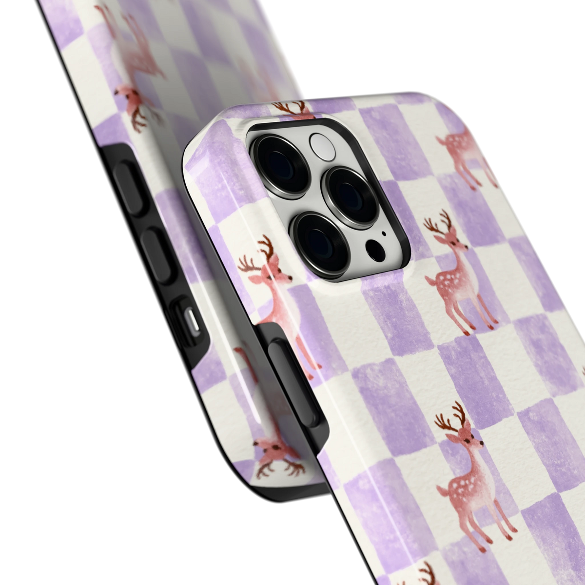 Lila Geruit Hert hoesje voor iPhone 12 Pro Max, close-up