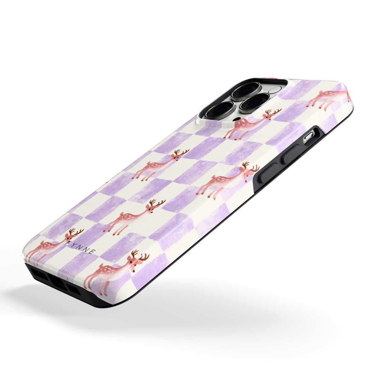Lila Geruit Hert hoesje voor iPhone 13 Pro, schuin