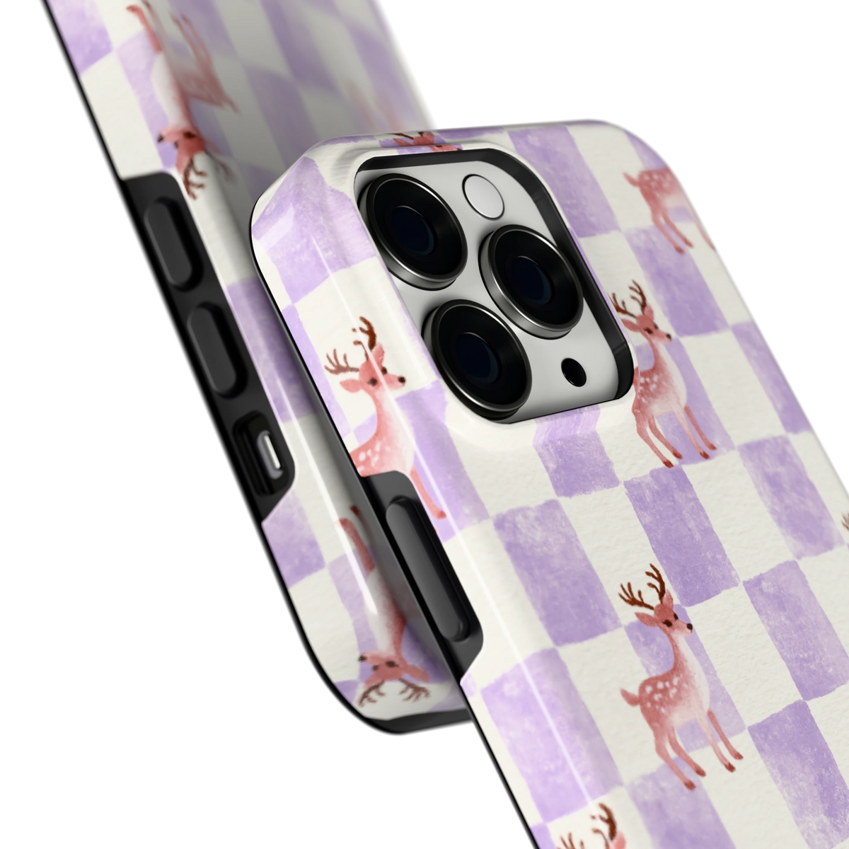 Lila Geruit Hert hoesje voor iPhone 13 Pro, close-up