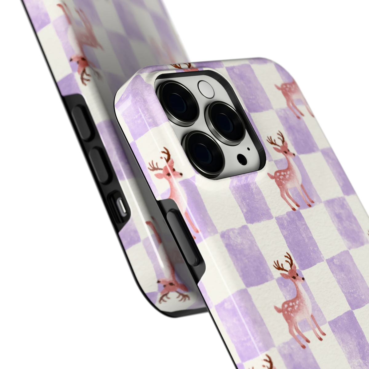 Lila Geruit Hert hoesje voor iPhone 13 Pro Max, close-up
