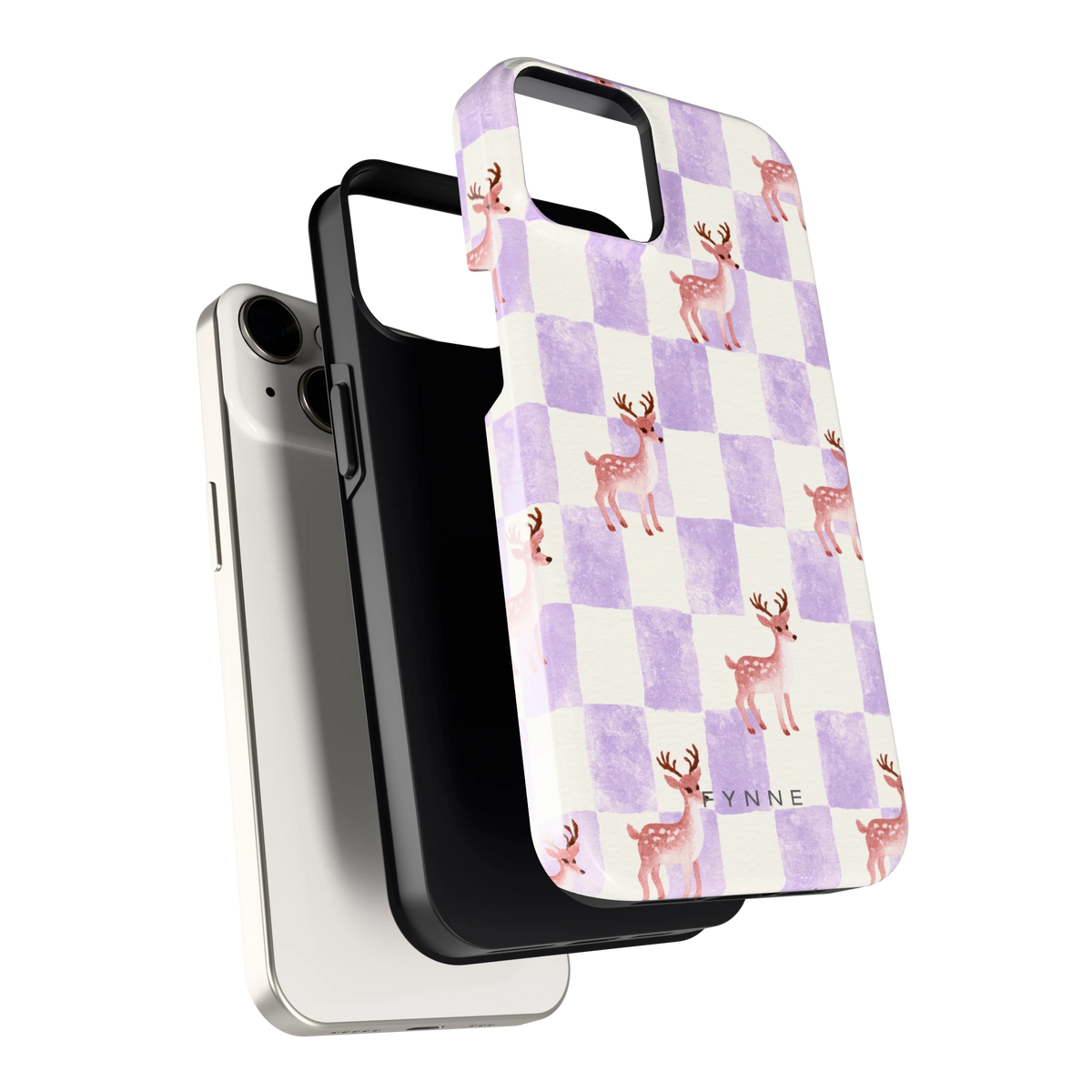 Lila Geruit Hert hoesje voor iPhone 14, los van de telefoon