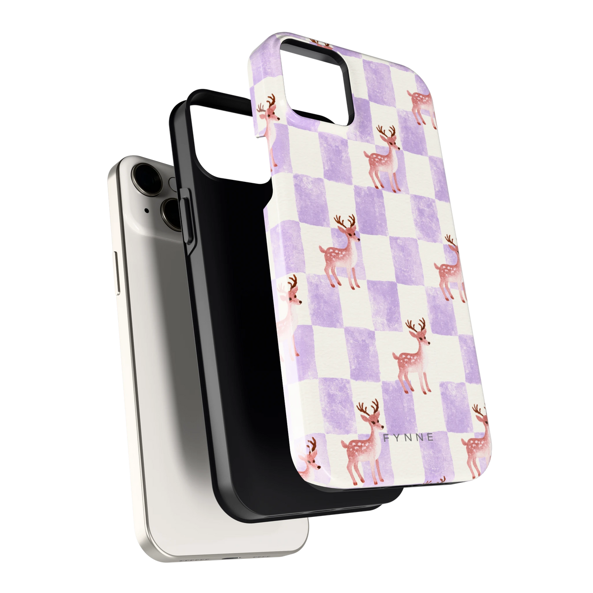 Lila Geruit Hert hoesje voor iPhone 14 Plus, los van de telefoon