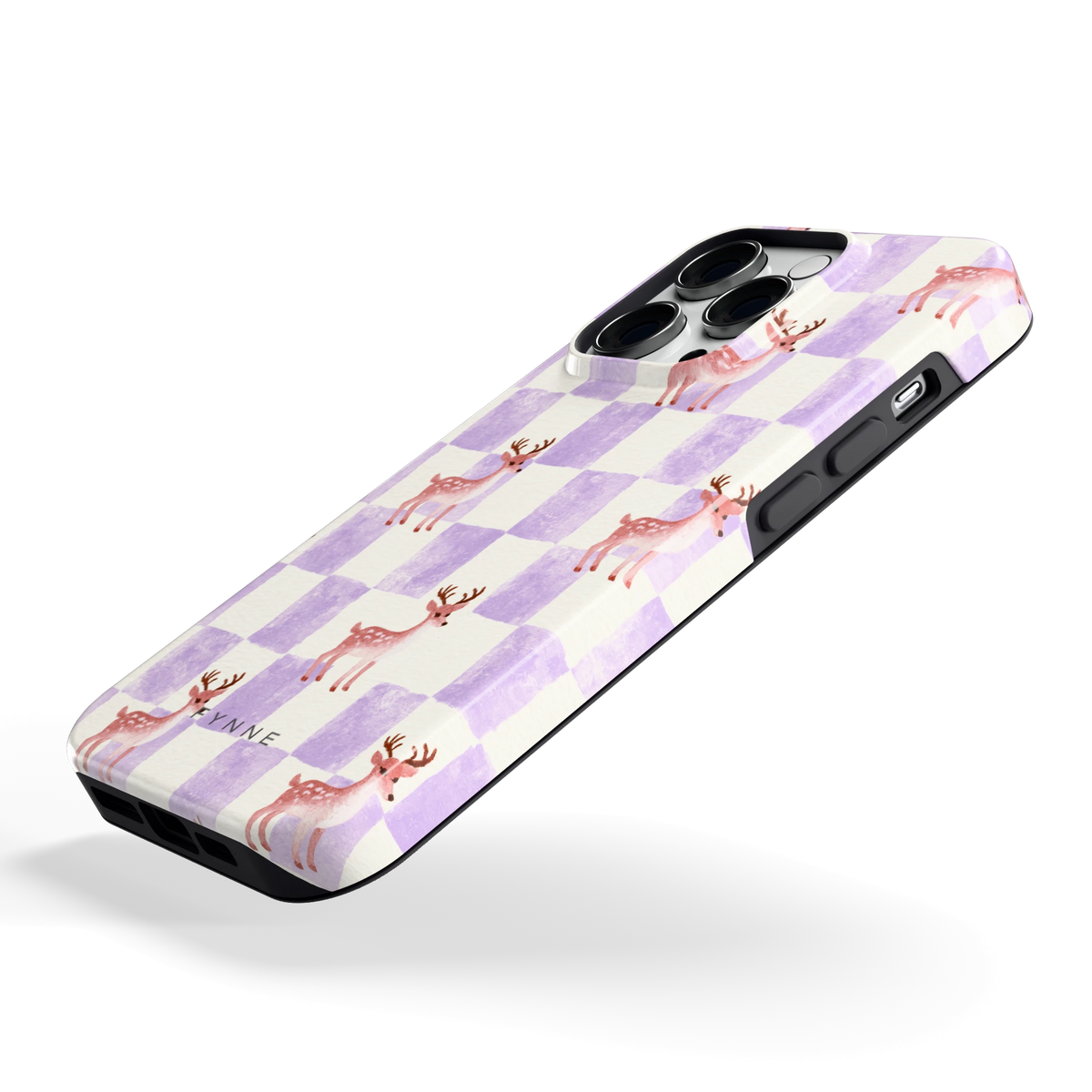 Lila Geruit Hert hoesje voor iPhone 14 Pro, schuin