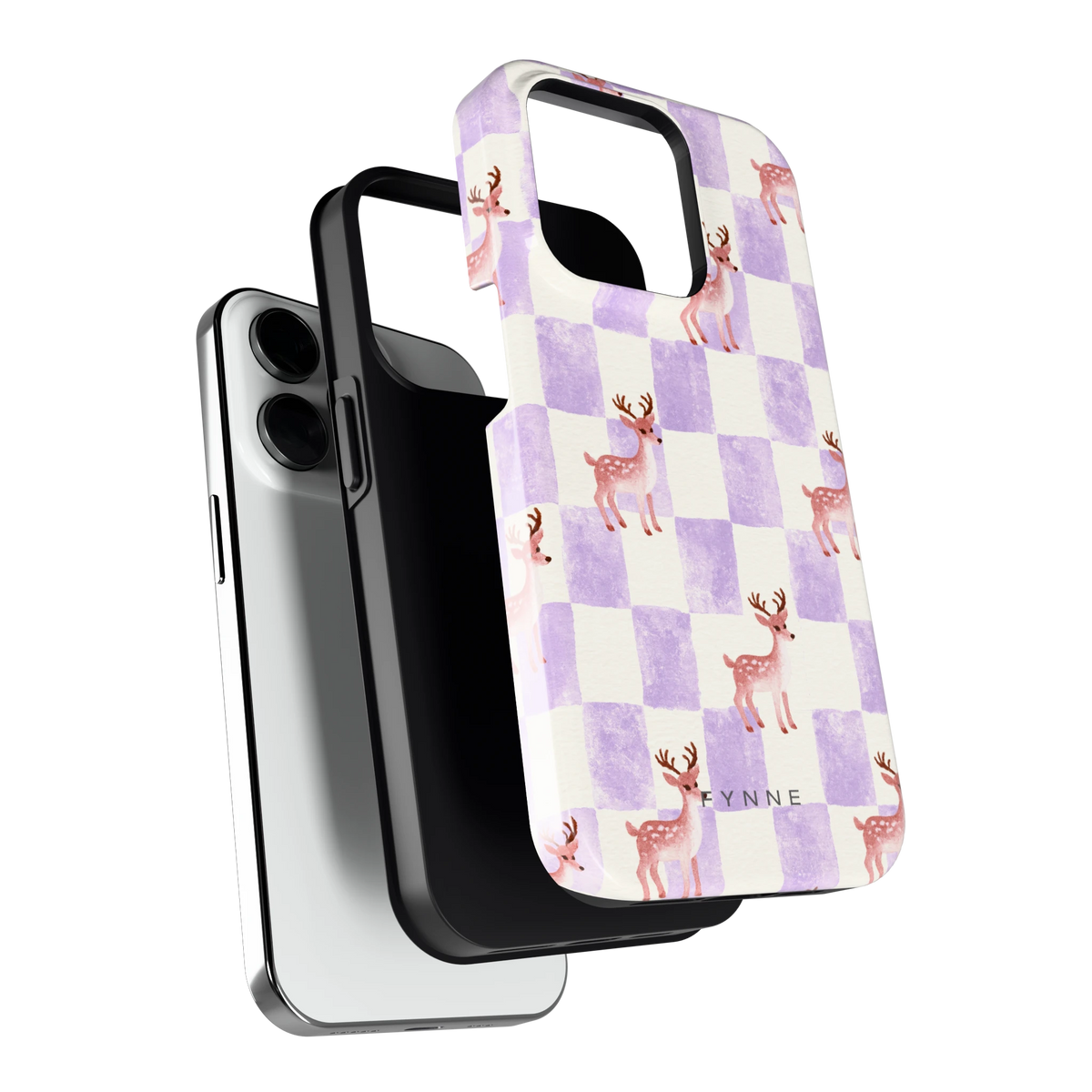 Lila Geruit Hert hoesje voor iPhone 14 Pro, los van de telefoon