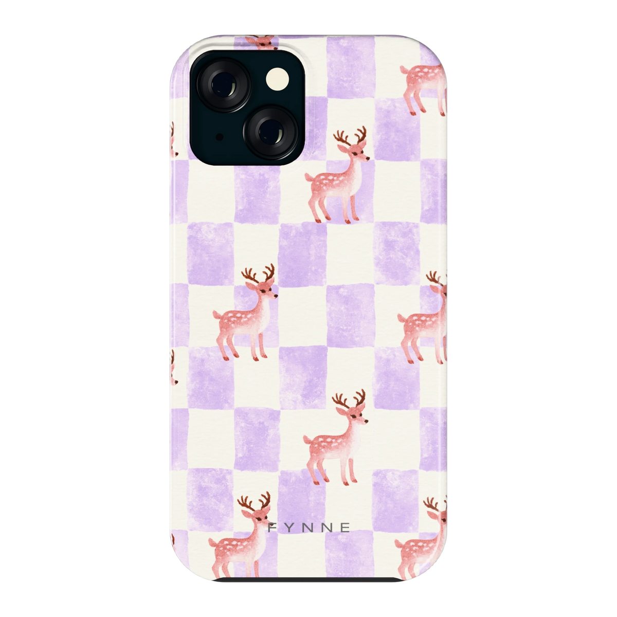 Lila Geruit Hert hoesje voor iPhone 15, achterkant