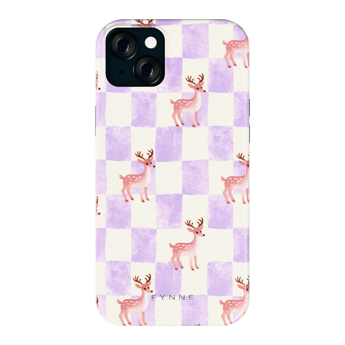 Lila Geruit Hert hoesje voor iPhone 15 Plus, achterkant