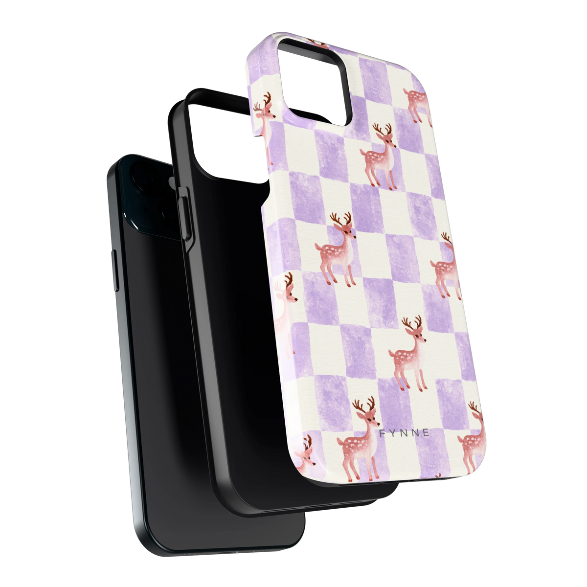 Lila Geruit Hert hoesje voor iPhone 15 Plus, los van de telefoon