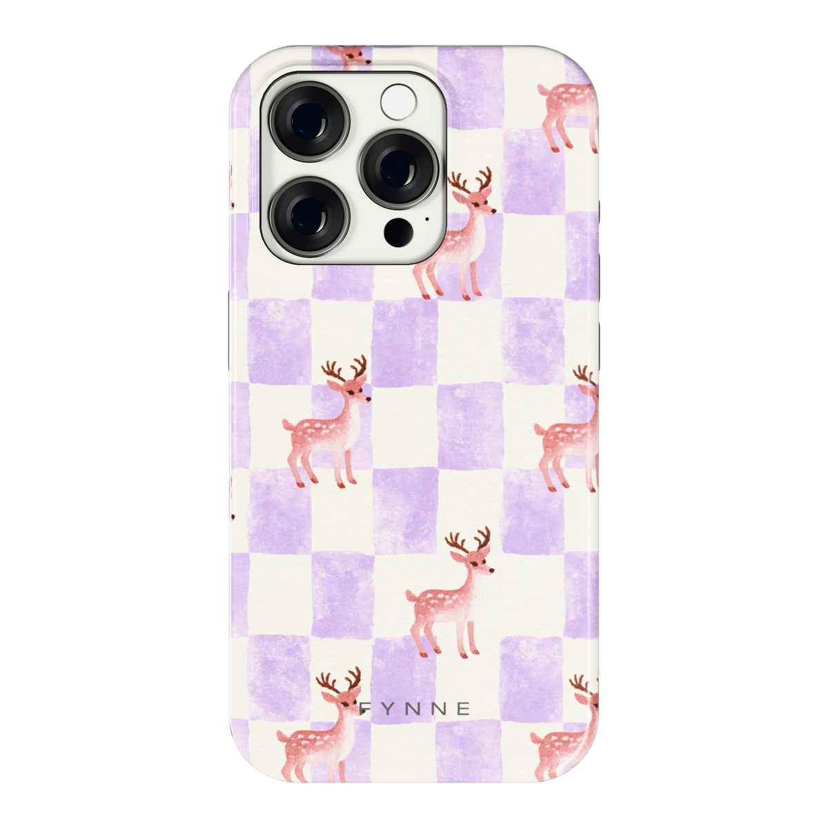 Lila Geruit Hert hoesje voor iPhone 15 Pro, achterkant