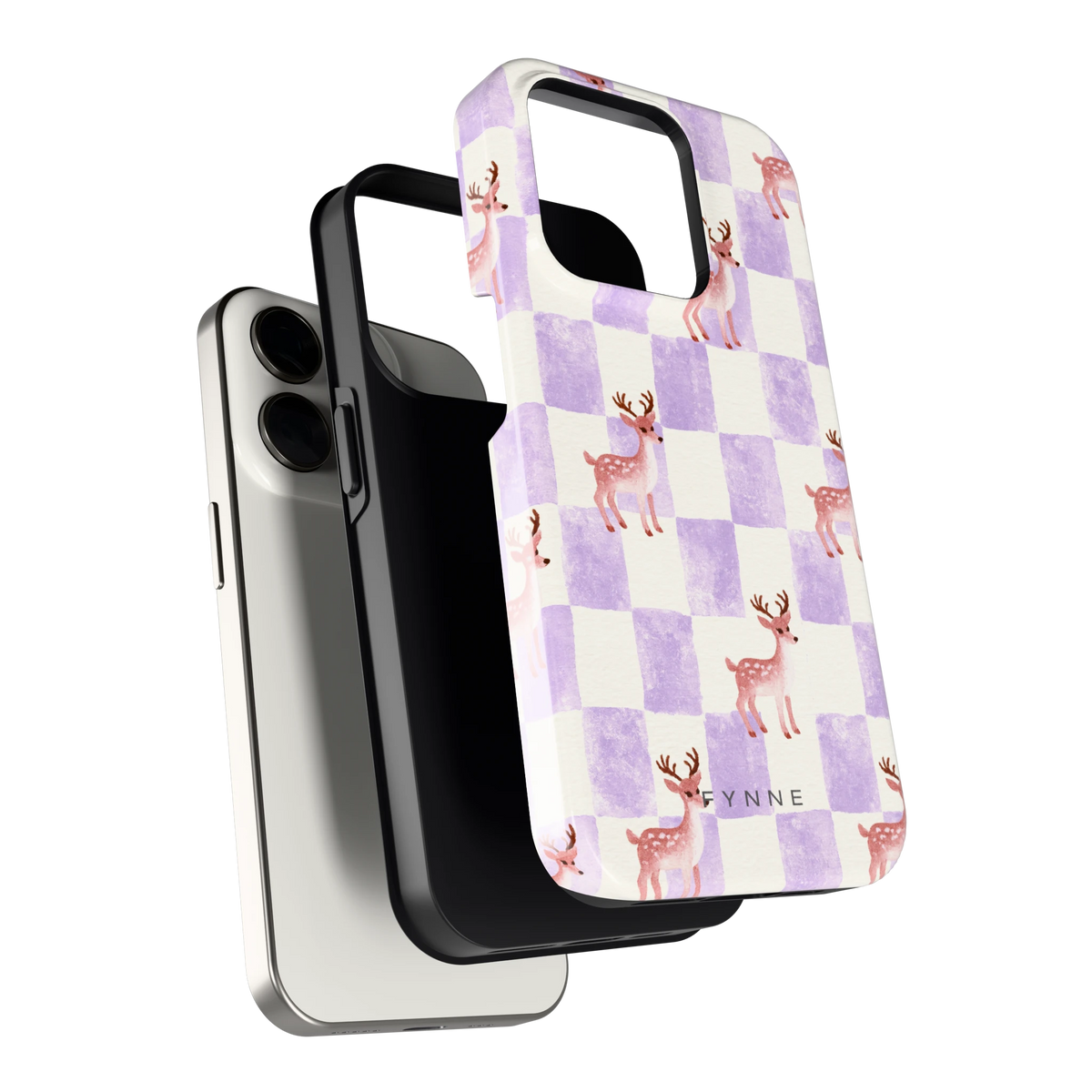 Lila Geruit Hert hoesje voor iPhone 15 Pro, los van de telefoon