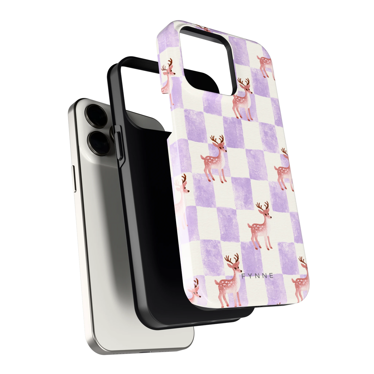 Lila Geruit Hert hoesje voor iPhone 15 Pro Max, los van de telefoon